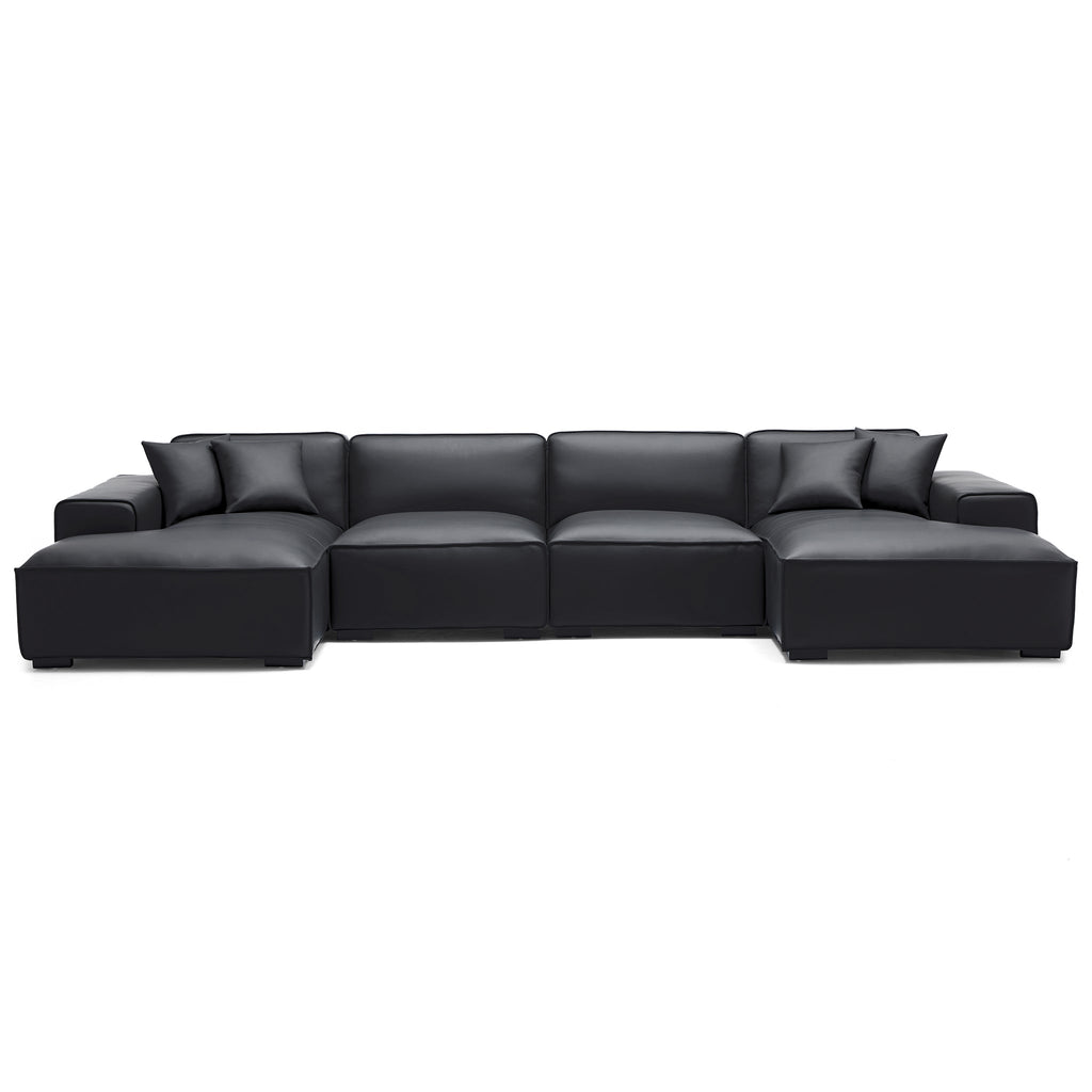 Domus Modular Black Leather Double Chaise Sectional