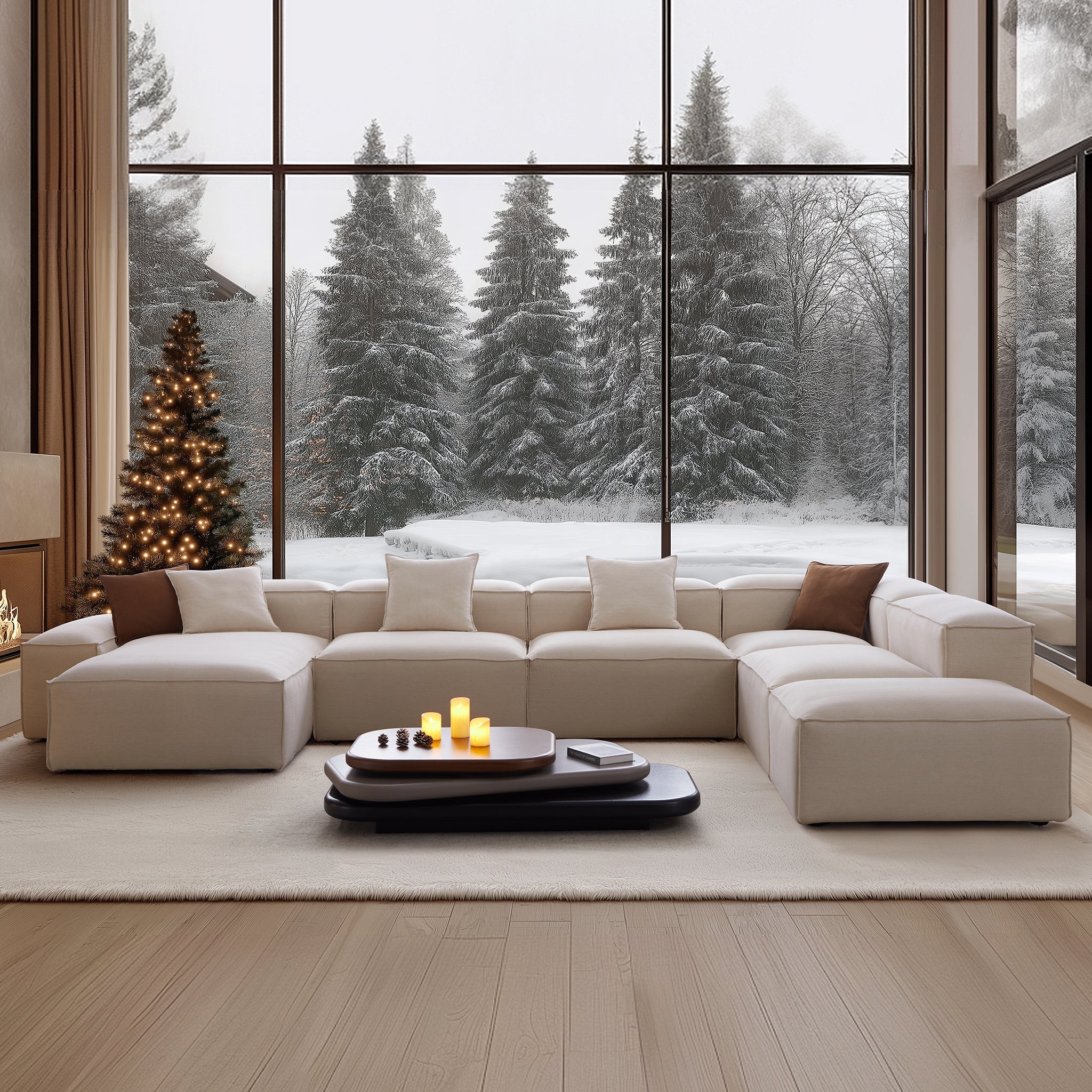 Canapé sectionnel blanc modulaire Freedom à extrémité ouverte