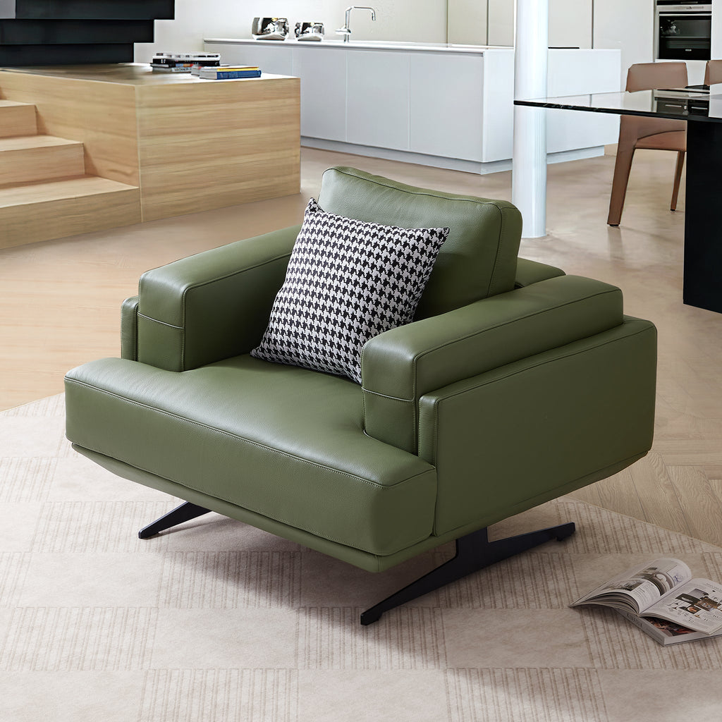 Fauteuil Olivia Green en cuir véritable pleine fleur