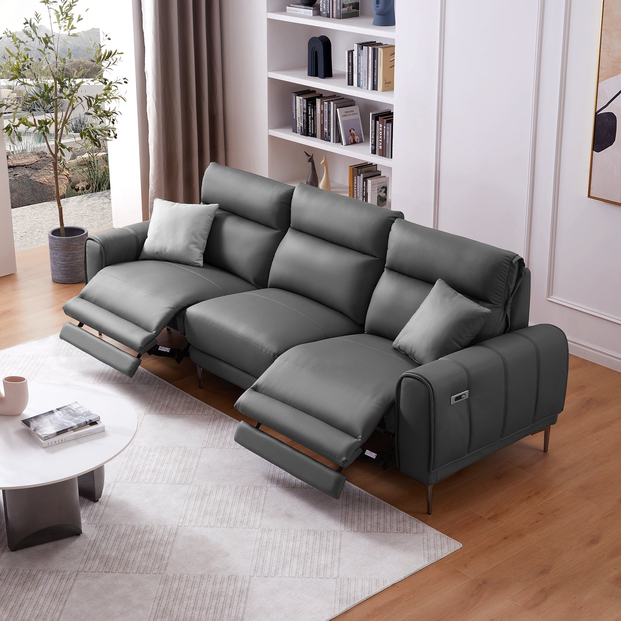 Canapé-lit inclinable électrique en cuir Louis