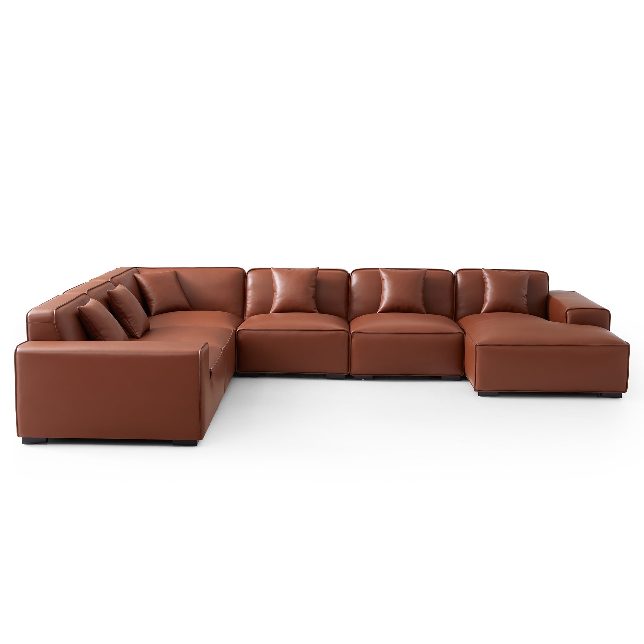 Domus Modular Black Leather U-Shaped Sectional