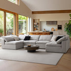 Canapé d'angle en U gris tendre Wabi-Sabi avec extrémités ouvertes