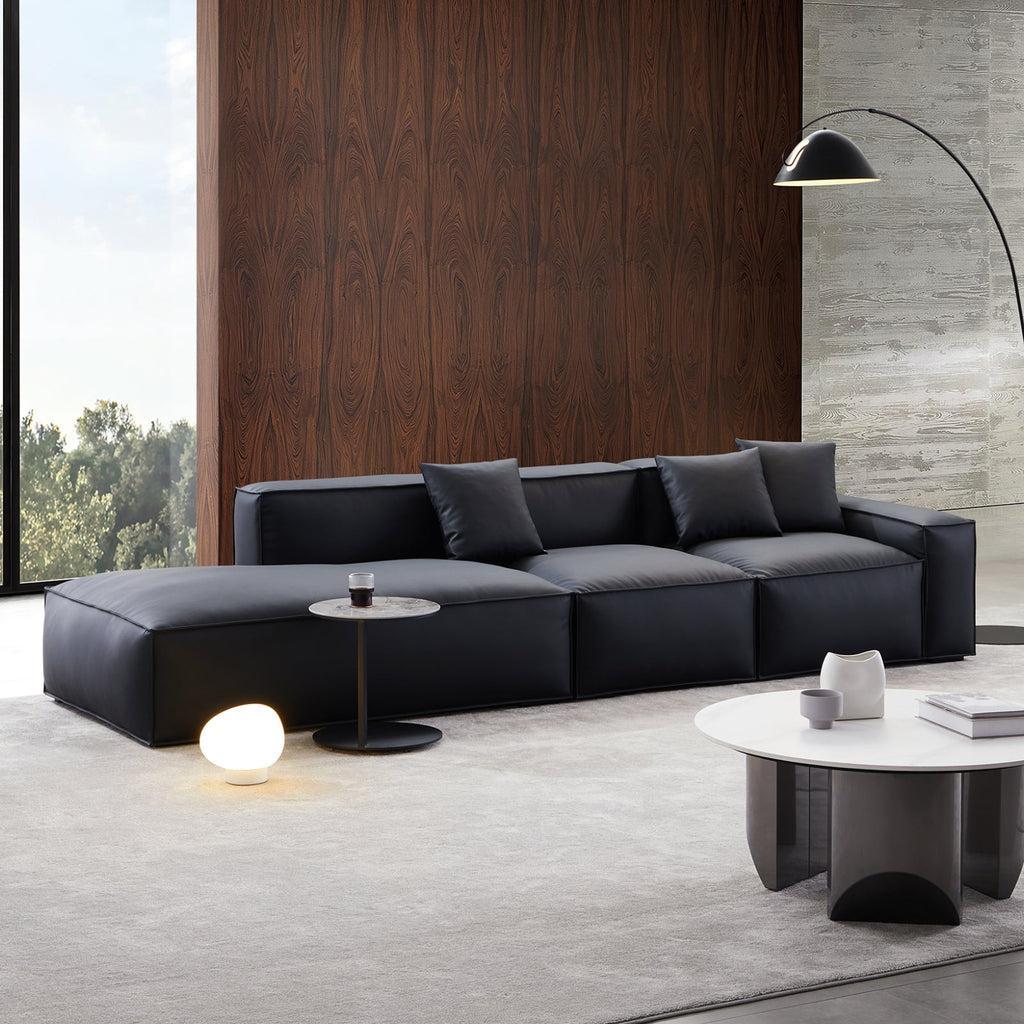Canapé en cuir noir minimaliste géométrique