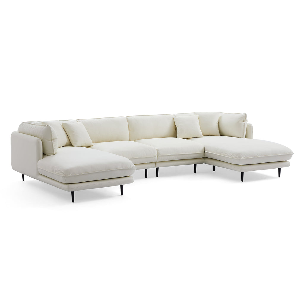 Vanilla White Leather U-Shaped Sectional