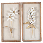Décoration murale avec cadre en bois et bouquet de fleurs en métal blanc et doré (lot de 2)