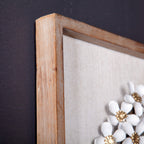 Décoration murale avec cadre en bois et bouquet de fleurs en métal blanc et doré (lot de 2)