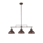 Suspension en forme de dôme de style industriel à 3 lumières, style ferme, en métal, linéaire, pour îlot de cuisine, finition bronze huilé