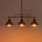 Suspension en forme de dôme de style industriel à 3 lumières, style ferme, en métal, linéaire, pour îlot de cuisine, finition bronze huilé