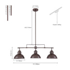 Suspension en forme de dôme de style industriel à 3 lumières, style ferme, en métal, linéaire, pour îlot de cuisine, finition bronze huilé