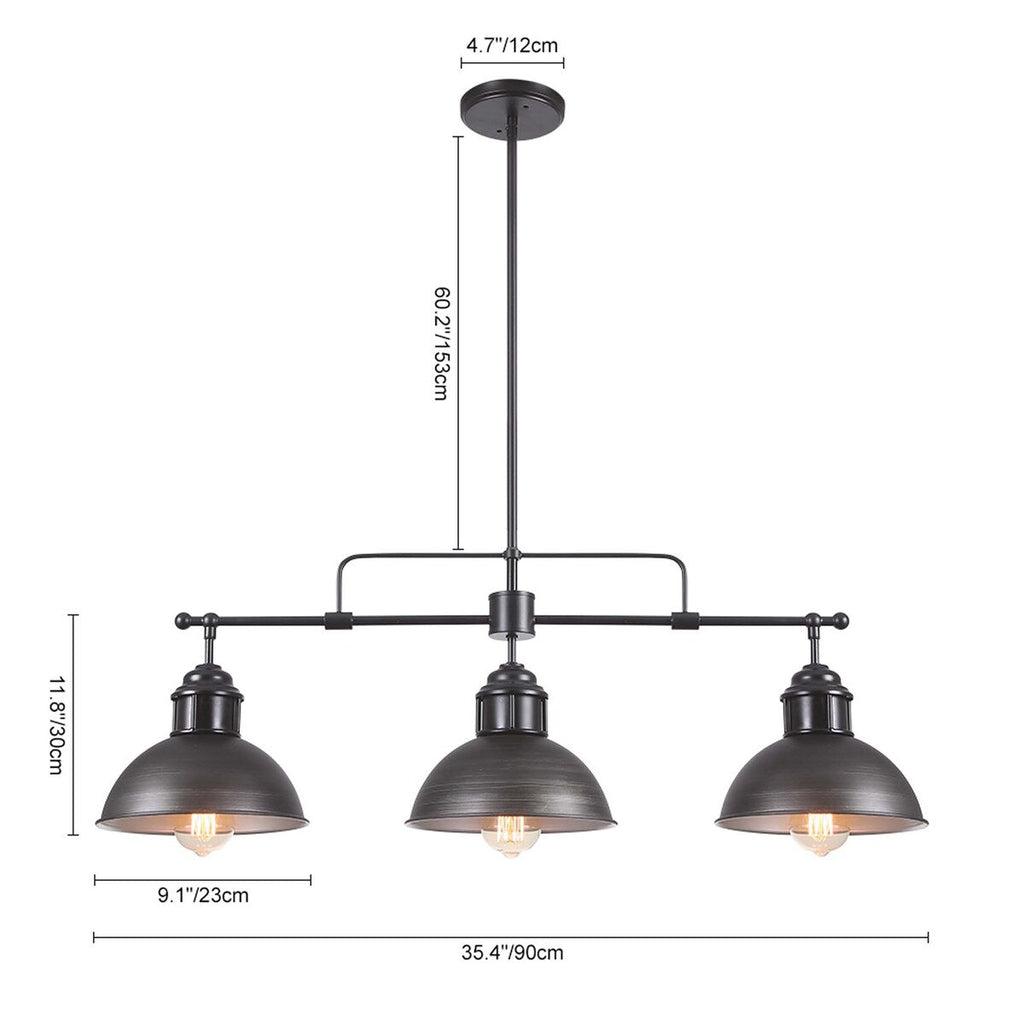 Suspension en forme de dôme de style industriel à 3 lumières, style ferme, en métal, linéaire, pour îlot de cuisine, finition bronze huilé