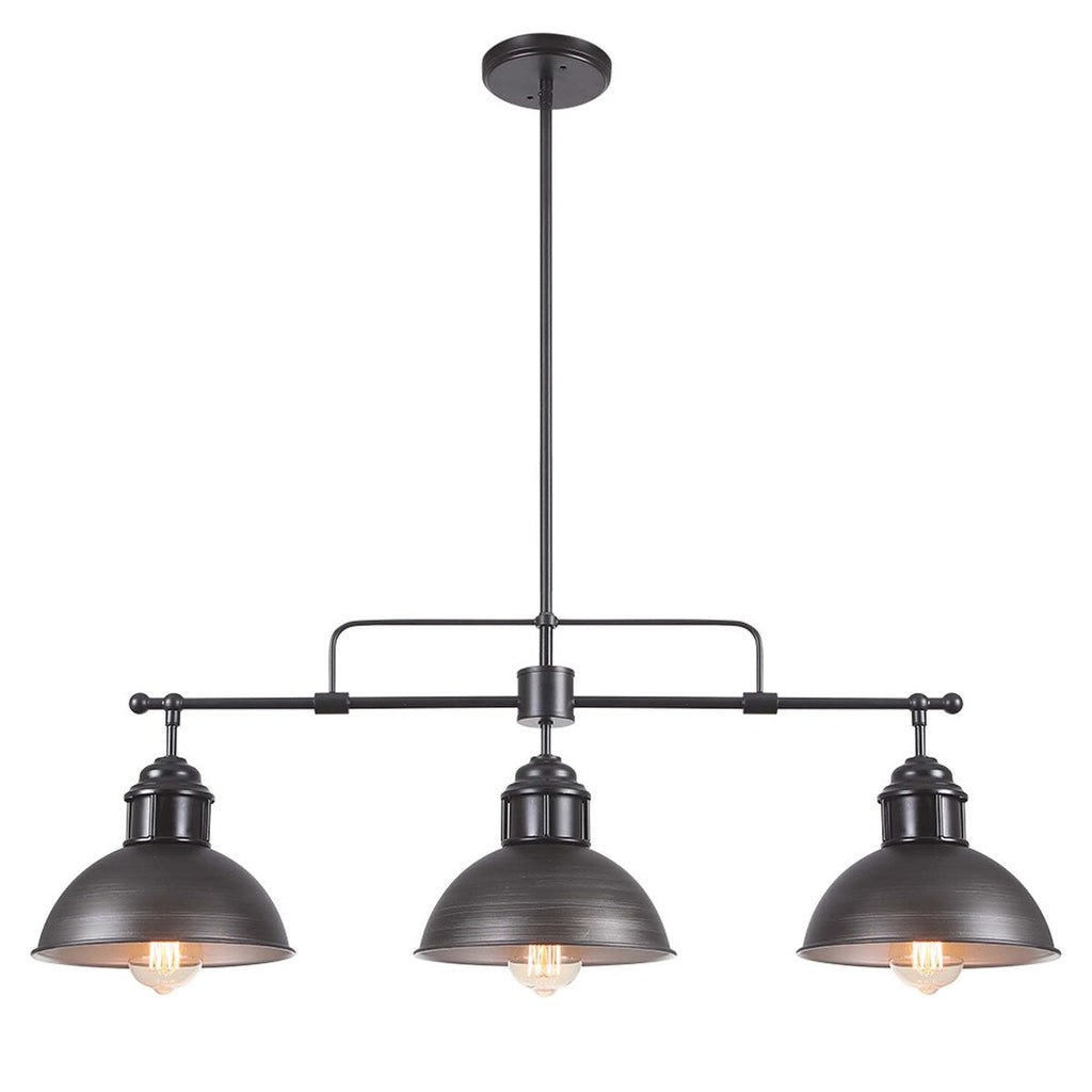 Suspension en forme de dôme de style industriel à 3 lumières, style ferme, en métal, linéaire, pour îlot de cuisine, finition bronze huilé