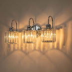 Applique murale linéaire moderne à 3 ou 4 lumières en cristal à intensité variable pour salle de bain