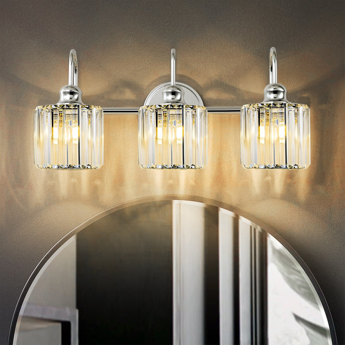 Applique murale linéaire moderne à 3 ou 4 lumières en cristal à intensité variable pour salle de bain