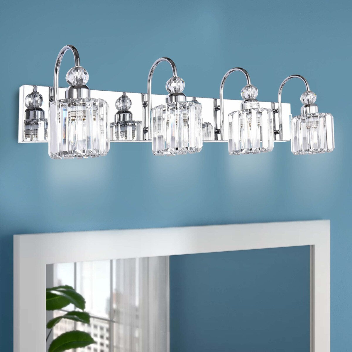 Applique murale linéaire moderne à 3 ou 4 lumières en cristal à intensité variable pour salle de bain