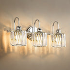 Applique murale linéaire moderne à 3 ou 4 lumières en cristal à intensité variable pour salle de bain