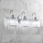 Applique murale linéaire moderne à 3 ou 4 lumières en cristal à intensité variable pour salle de bain
