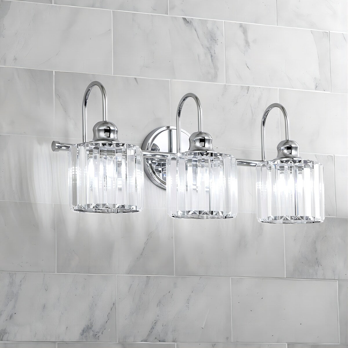 Applique murale linéaire moderne à 3 ou 4 lumières en cristal à intensité variable pour salle de bain