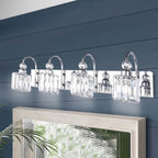 Applique murale linéaire moderne à 3 ou 4 lumières en cristal à intensité variable pour salle de bain