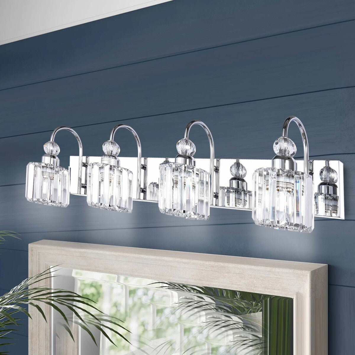 Applique murale linéaire moderne à 3 ou 4 lumières en cristal à intensité variable pour salle de bain