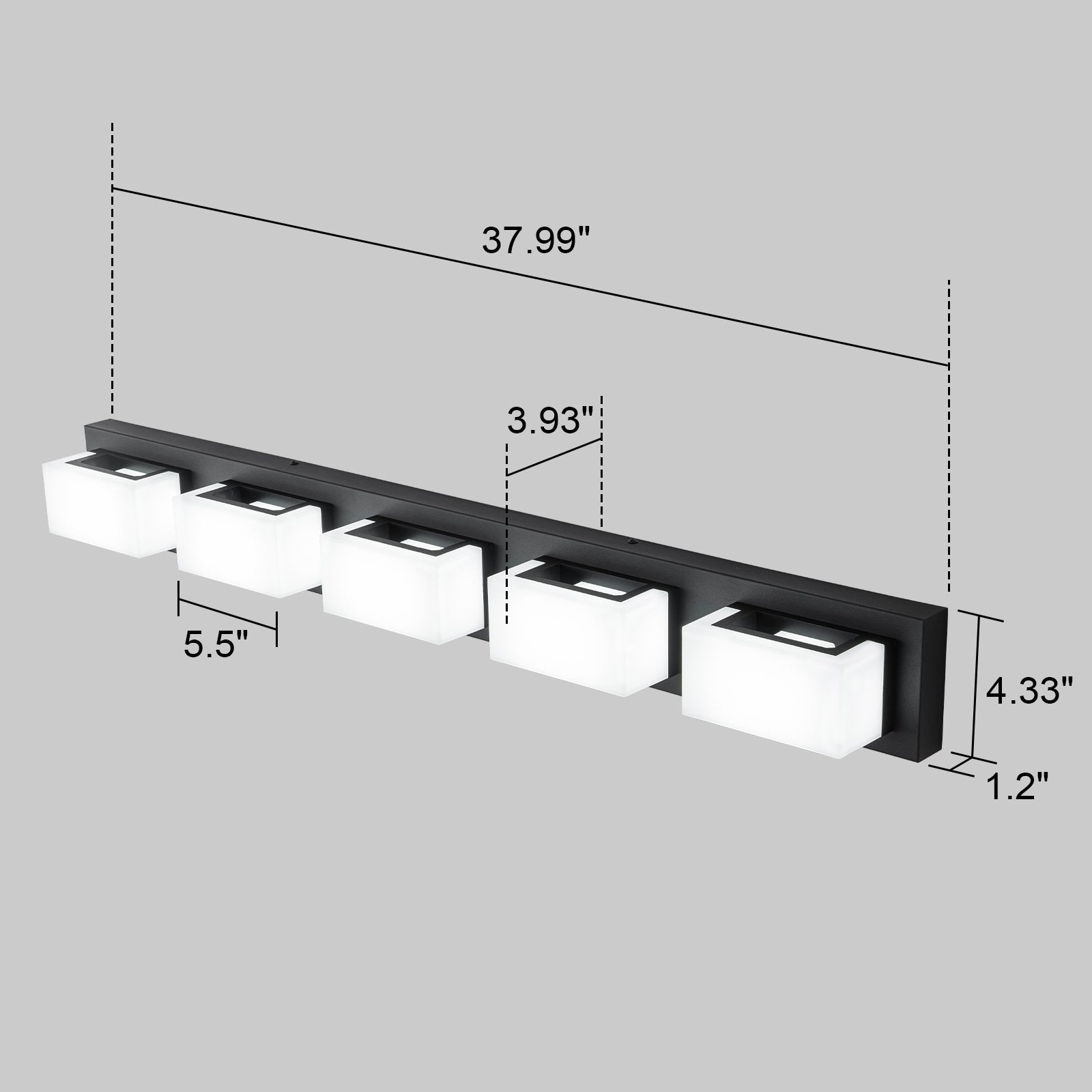 Applique murale LED moderne à intensité variable, 3, 4 ou 5 lampes, noir mat, pour salle de bain