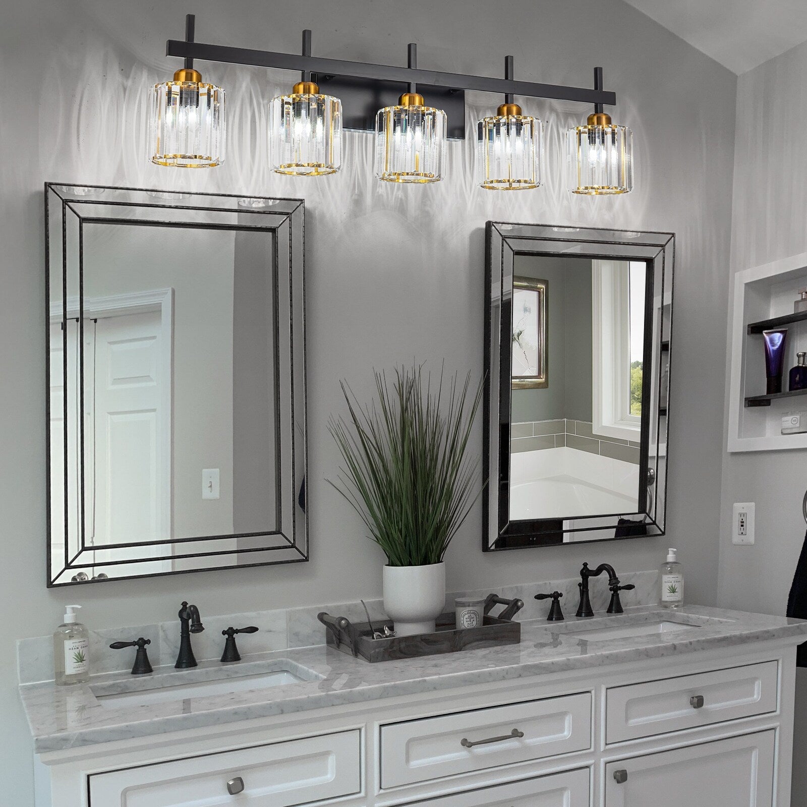 Luminaires de salle de bain modernes à 3, 4 ou 5 lumières en cristal à intensité variable, pour miroir
