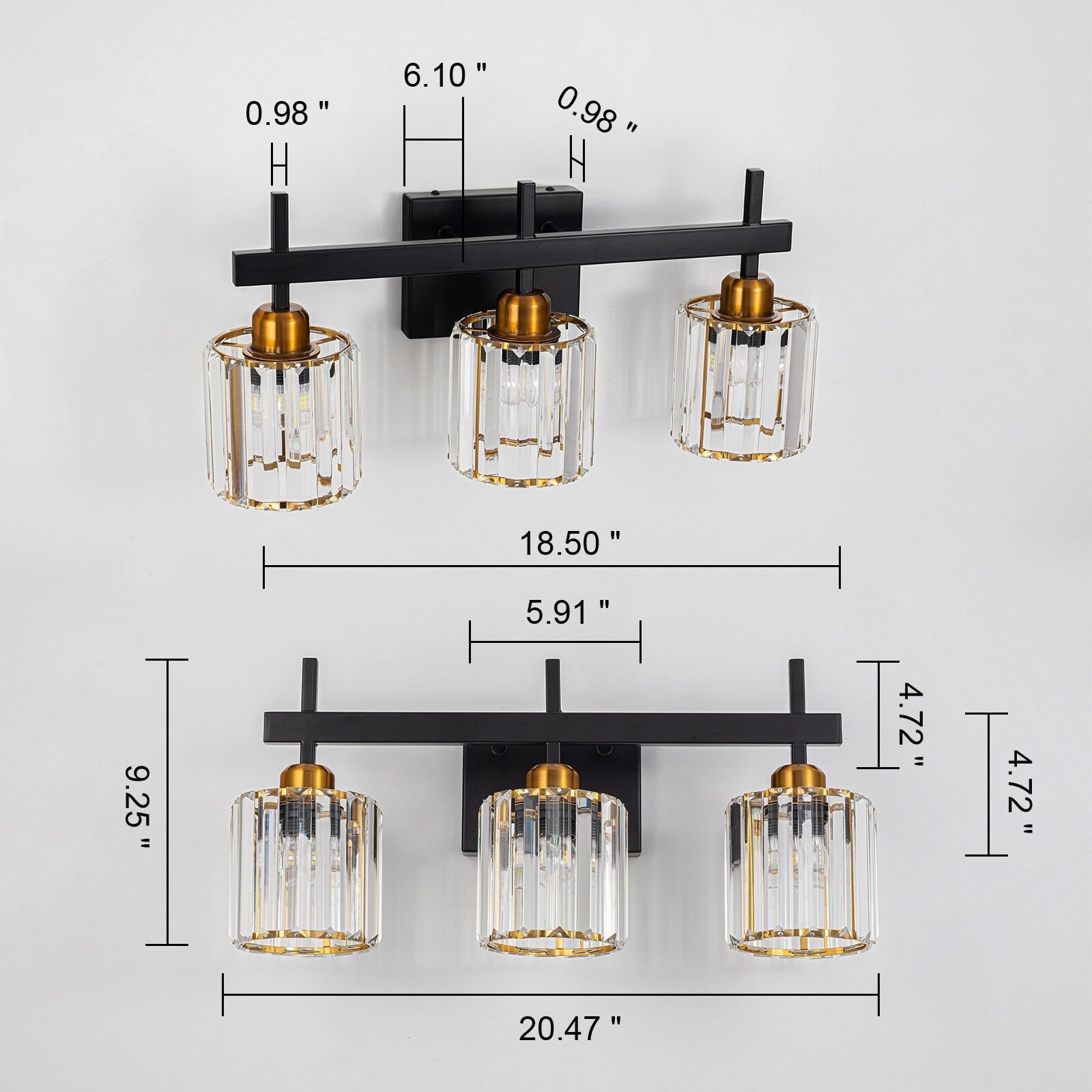 Luminaires de salle de bain modernes à 3, 4 ou 5 lumières en cristal à intensité variable, pour miroir