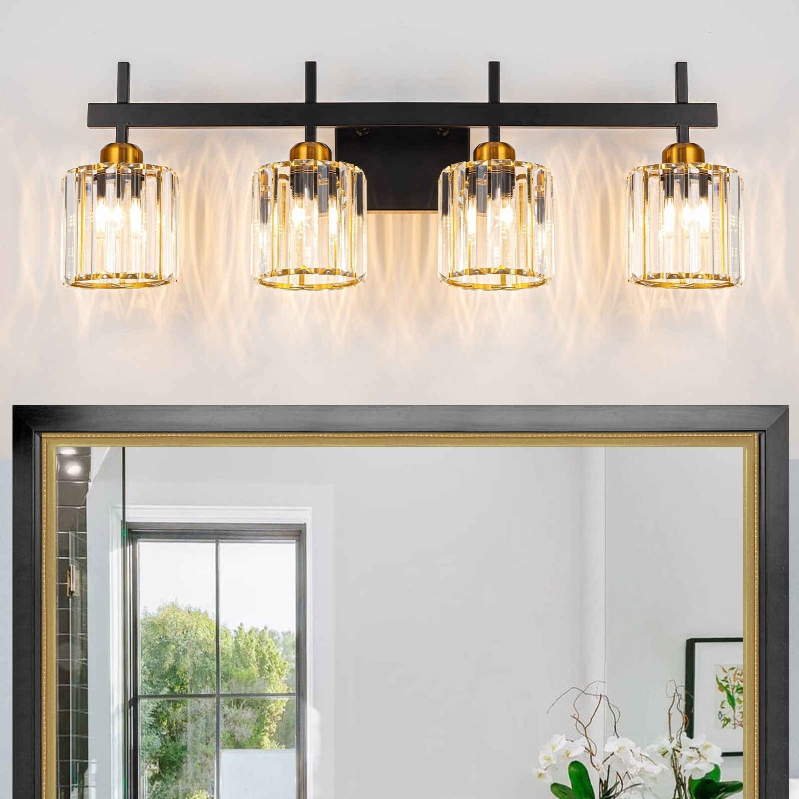 Luminaires de salle de bain modernes à 3, 4 ou 5 lumières en cristal à intensité variable, pour miroir