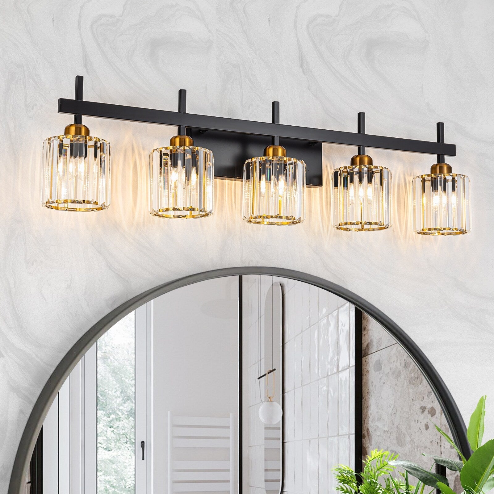 Luminaires de salle de bain modernes à 3, 4 ou 5 lumières en cristal à intensité variable, pour miroir