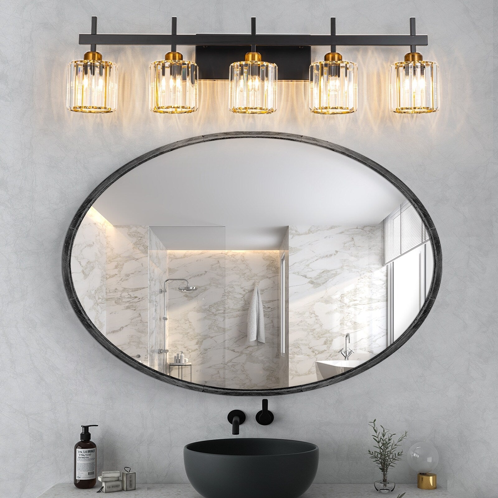 Luminaires de salle de bain modernes à 3, 4 ou 5 lumières en cristal à intensité variable, pour miroir