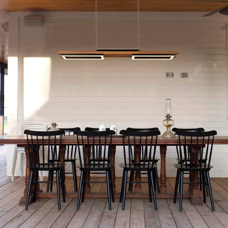 Lustre linéaire en bois à 3/5 lumières LED intégrées pour îlot de cuisine