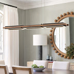 Lustre linéaire en bois à 3/5 lumières LED intégrées pour îlot de cuisine