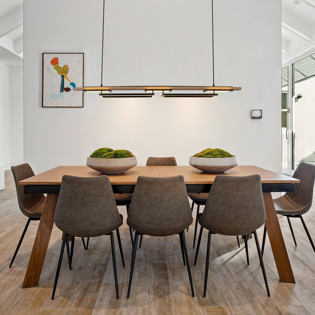 Lustre linéaire en bois à 3/5 lumières LED intégrées pour îlot de cuisine