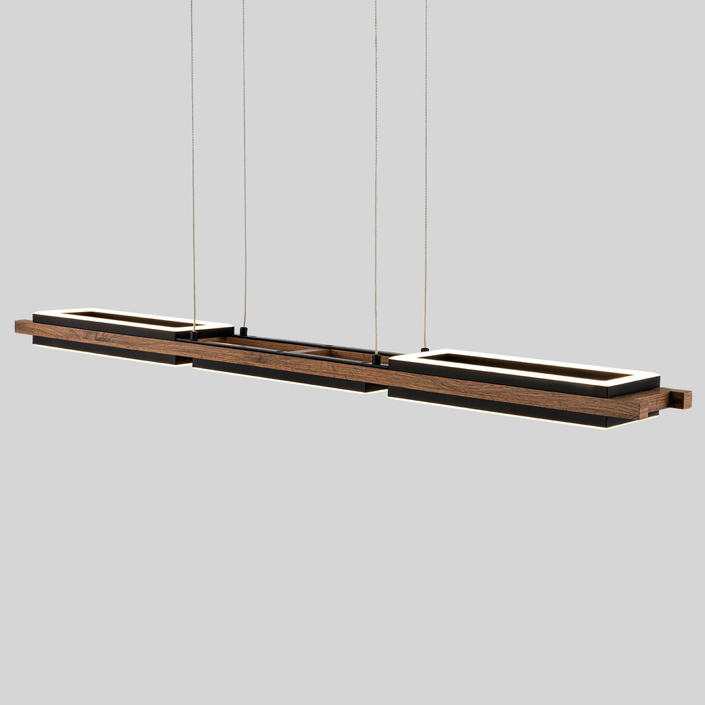 Lustre linéaire en bois à 3/5 lumières LED intégrées pour îlot de cuisine