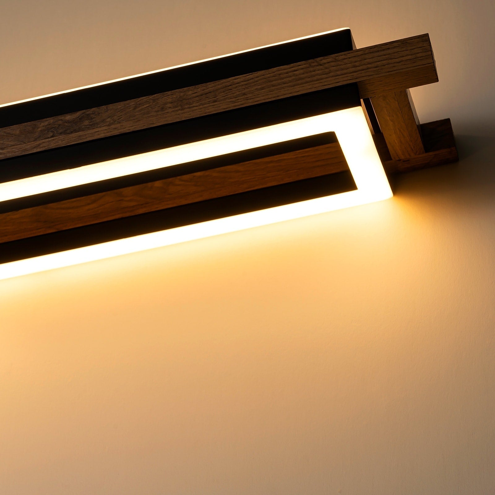 Lustre linéaire en bois à 3/5 lumières LED intégrées pour îlot de cuisine