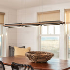 Lustre linéaire en bois à 3/5 lumières LED intégrées pour îlot de cuisine