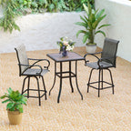 Ensemble de 3/5 tabourets de bar de patio avec table aspect bois et tabourets de bar pivotants en tissu textilène gris