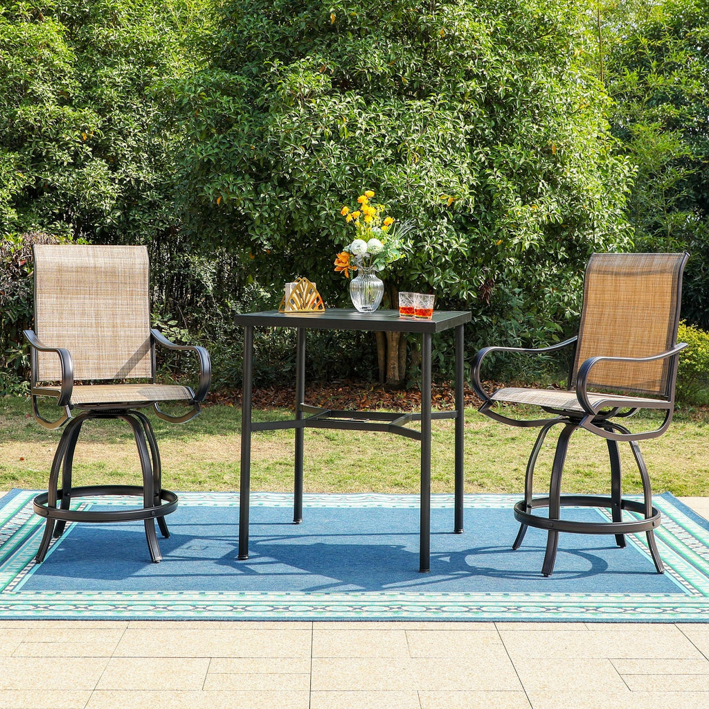 Ensemble de 3/5 tabourets de bar de patio MAISON ARTS, comprenant une table basse en métal et des tabourets de bar hauts pivotants en textilène