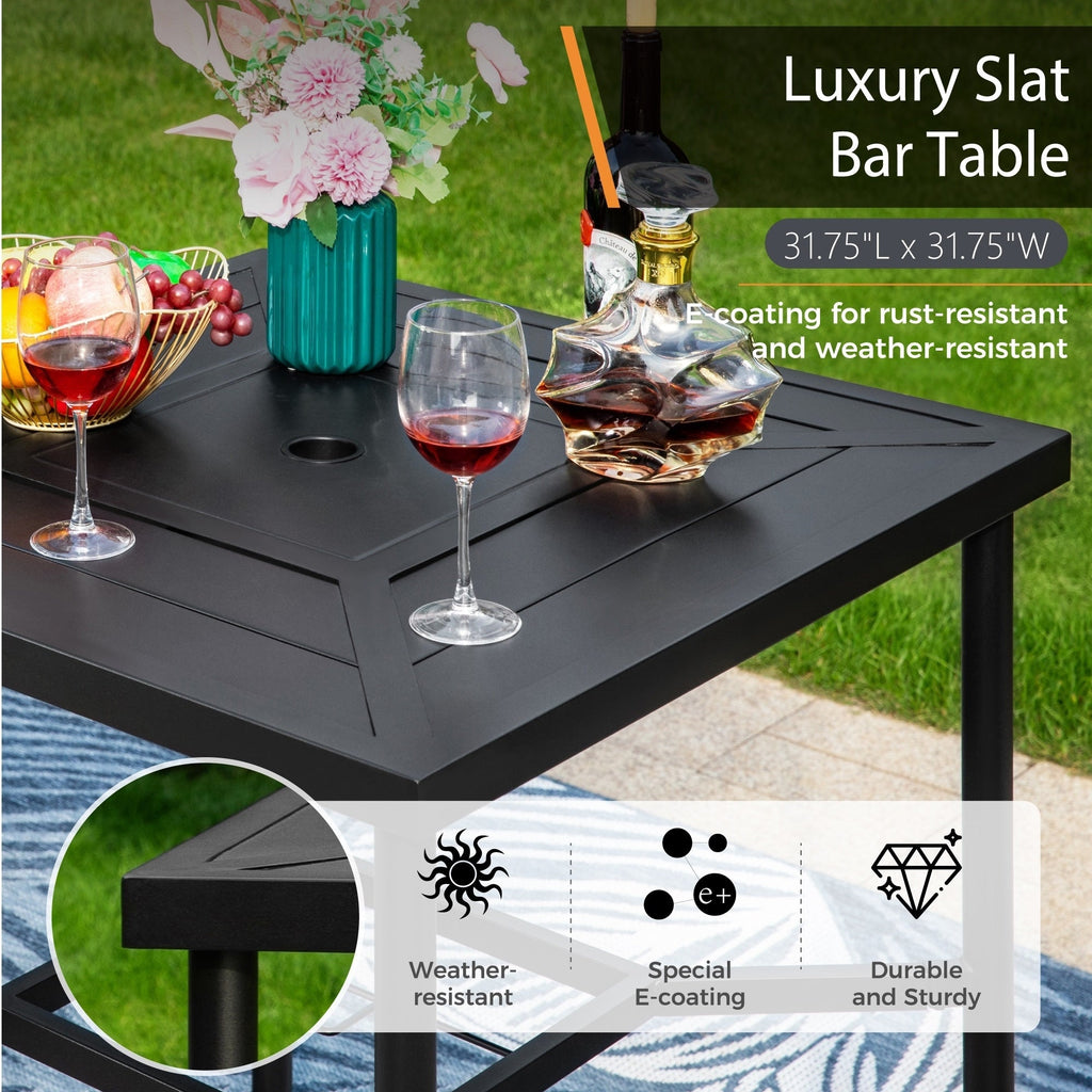 Ensemble de 3/5 tabourets de bar de patio MAISON ARTS, comprenant une table basse en métal et des tabourets de bar hauts pivotants en textilène