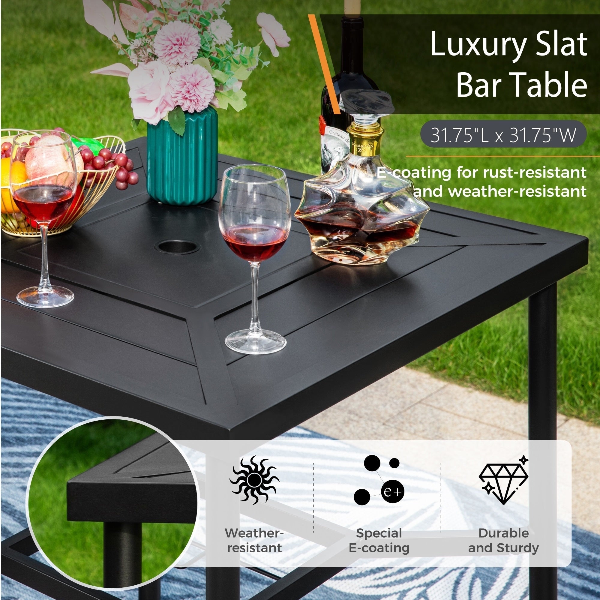 Ensemble de 3/5 tabourets de bar de patio MAISON ARTS, comprenant une table basse en métal et des tabourets de bar hauts pivotants en textilène
