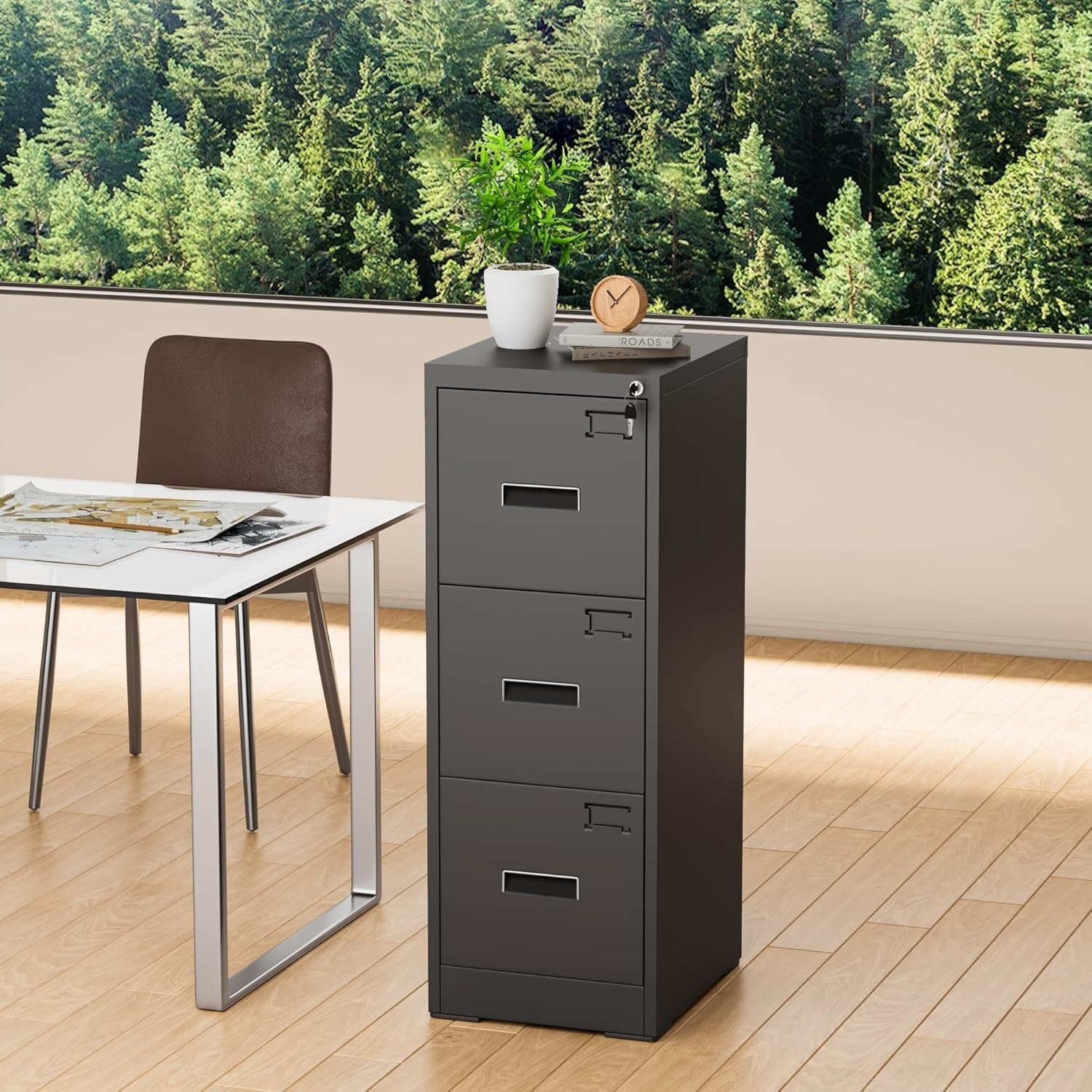 Classeur métallique verrouillable à 3 tiroirs pour bureau à domicile, armoire roulante entièrement assemblée