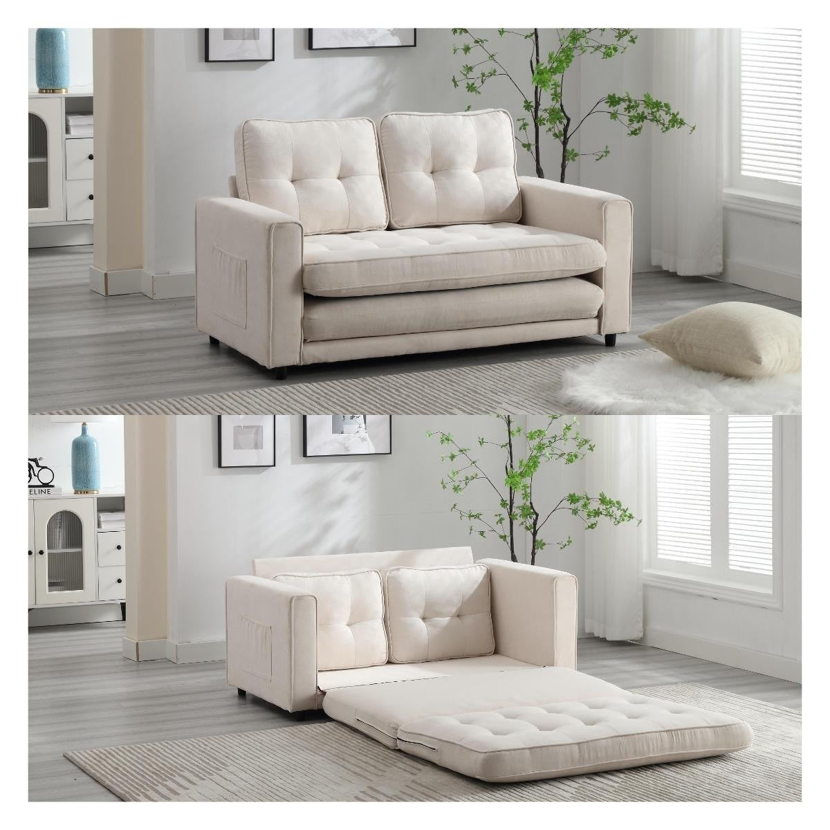 Canapé-lit convertible 3 places en velours moelleux - 31,10 x 55,00 x 31,00
