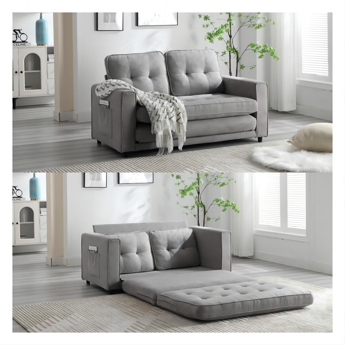 Canapé-lit convertible 3 places en velours moelleux - 31,10 x 55,00 x 31,00