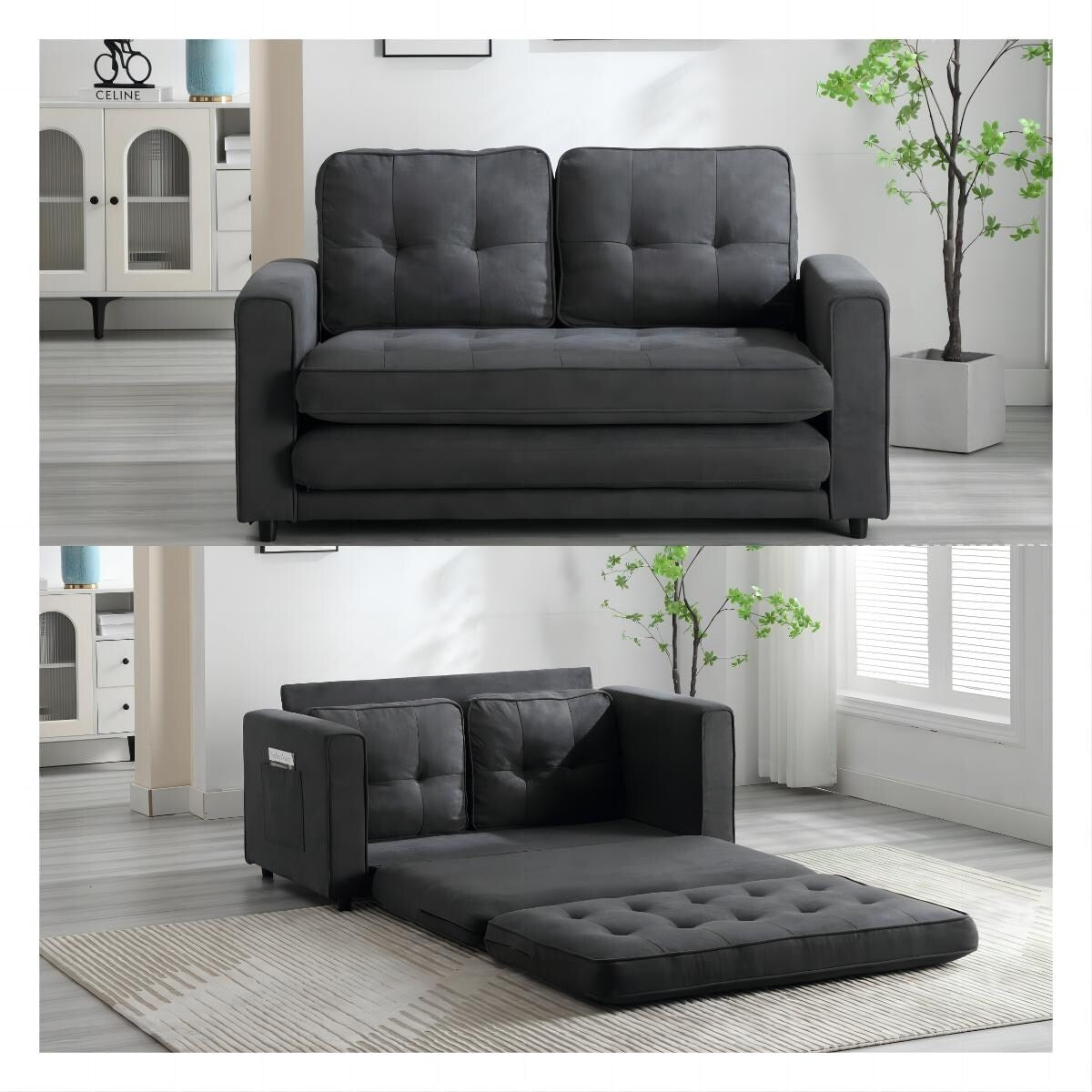 Canapé-lit convertible 3 places en velours moelleux - 31,10 x 55,00 x 31,00