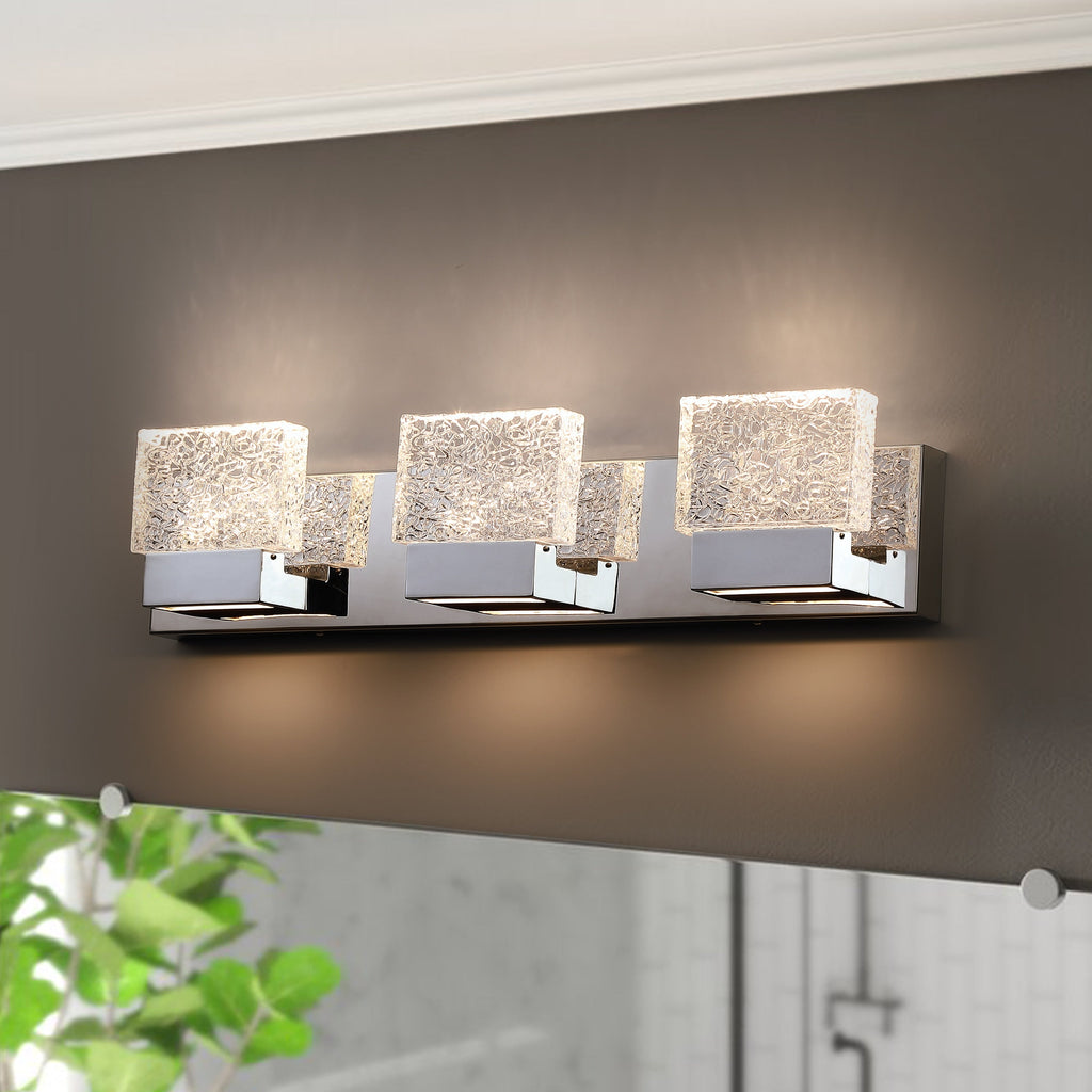 Applique murale à LED intégrée C Cattleya en acier inoxydable 3000 K avec abat-jour en verre artistique - Chrome