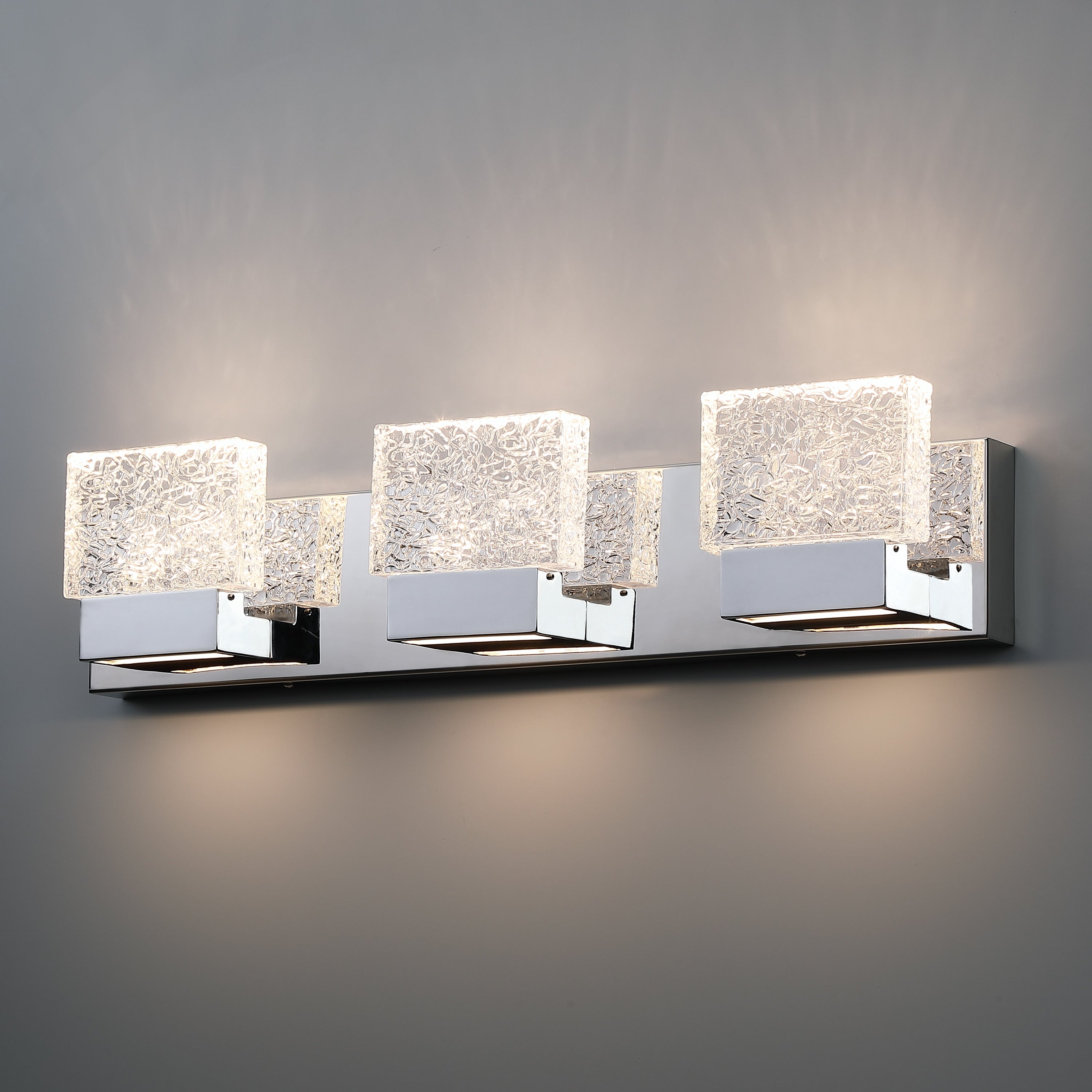 Applique murale à LED intégrée C Cattleya en acier inoxydable 3000 K avec abat-jour en verre artistique - Chrome