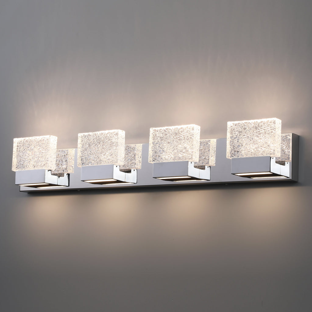Applique murale à LED intégrée C Cattleya en acier inoxydable 3000 K avec abat-jour en verre artistique - Chrome
