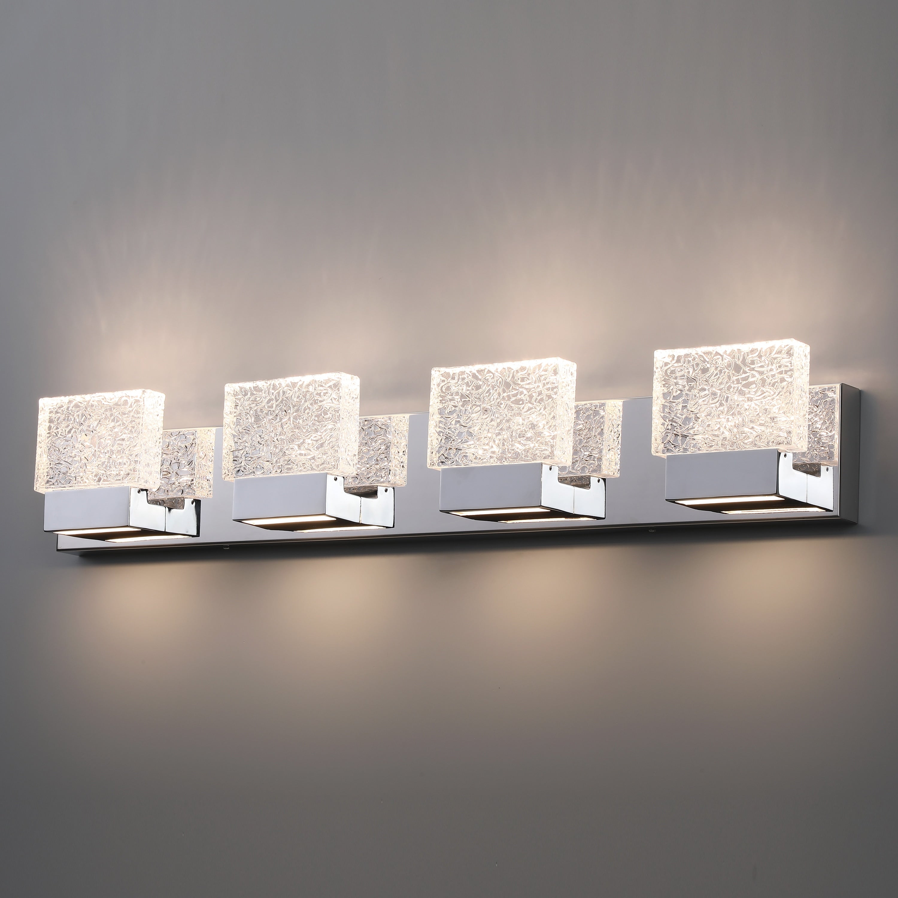 Applique murale à LED intégrée C Cattleya en acier inoxydable 3000 K avec abat-jour en verre artistique - Chrome