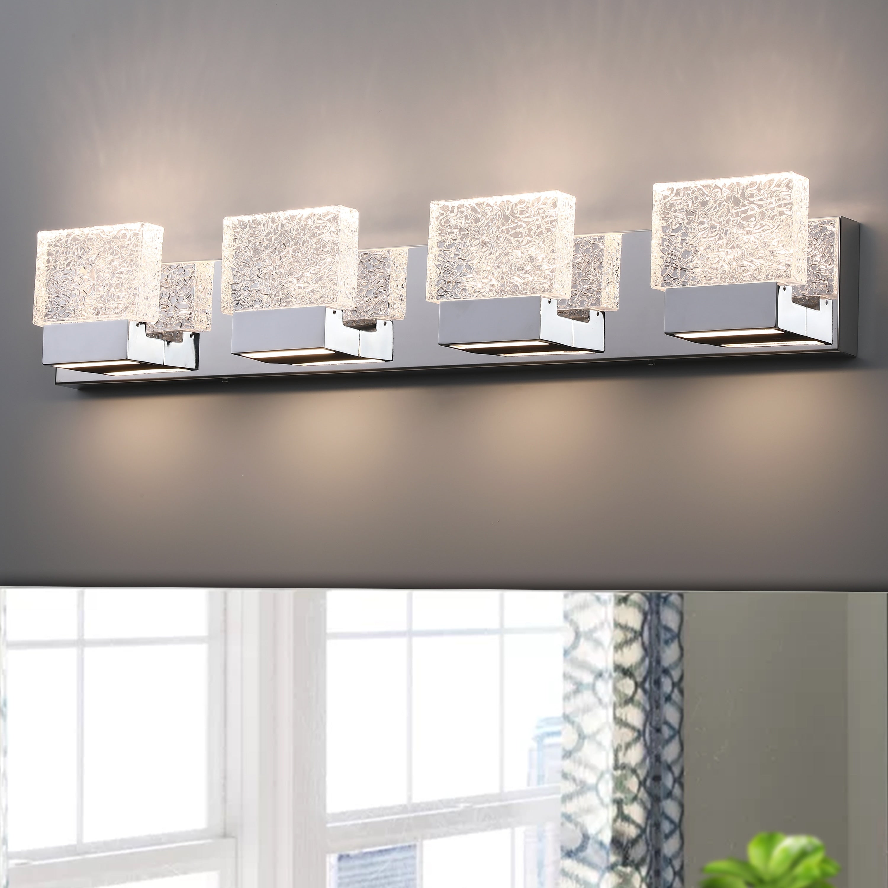 Applique murale à LED intégrée C Cattleya en acier inoxydable 3000 K avec abat-jour en verre artistique - Chrome