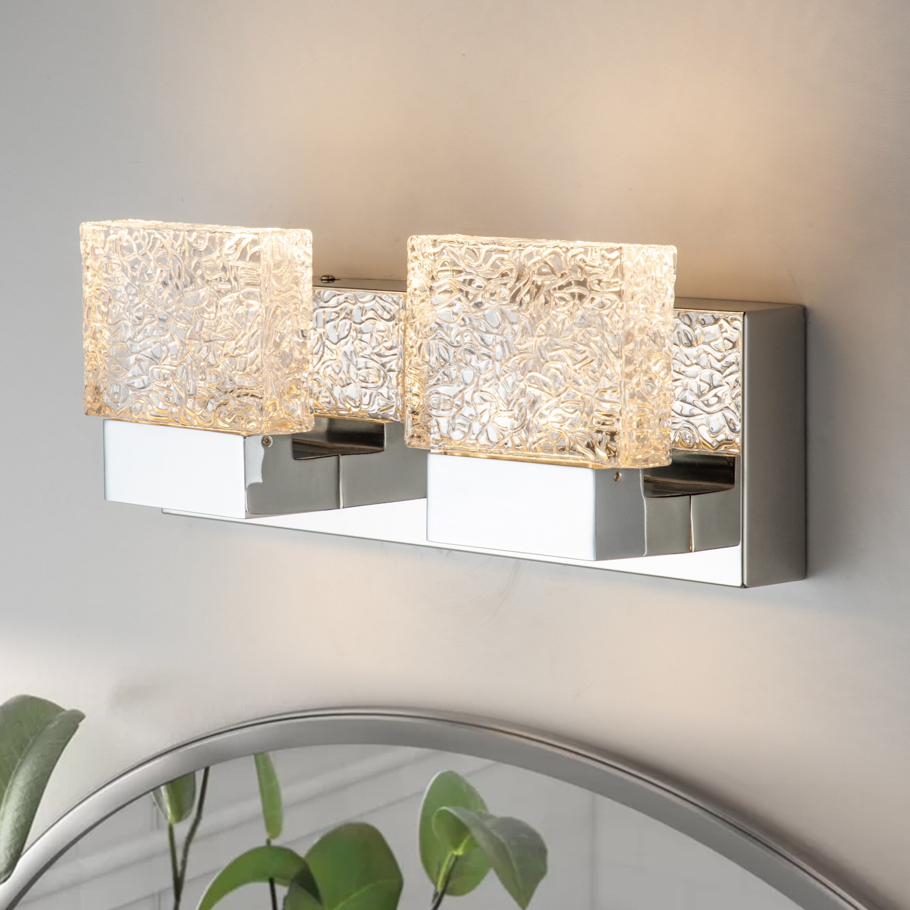Applique murale à LED intégrée C Cattleya en acier inoxydable 3000 K avec abat-jour en verre artistique - Chrome