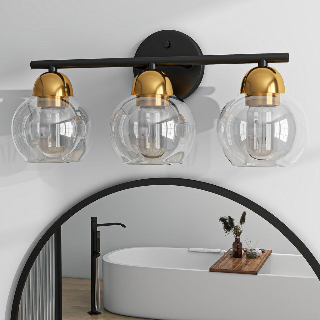 Luminaires de salle de bain ronds en verre à 3 lumières